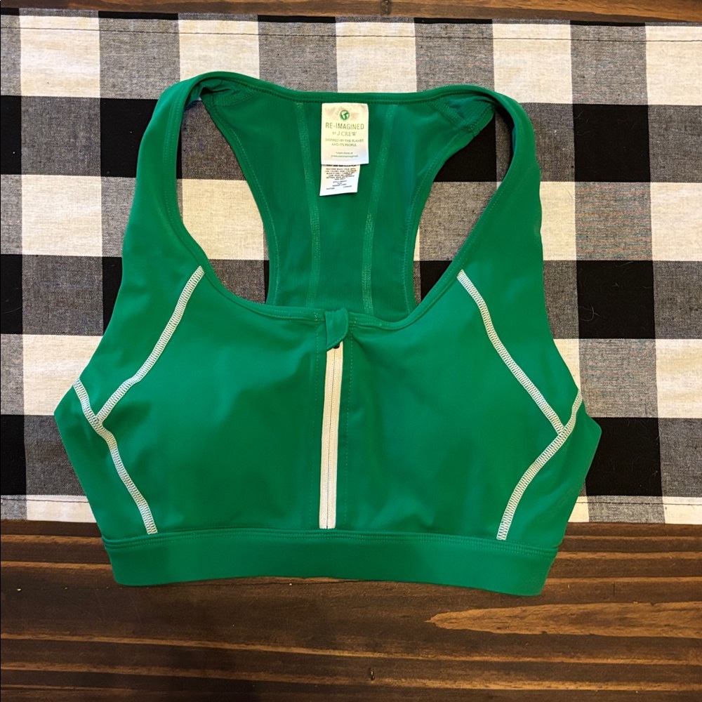 J.Crew SleekStretch Zip-front Sports Bra Brilliant Kelly Green xs
